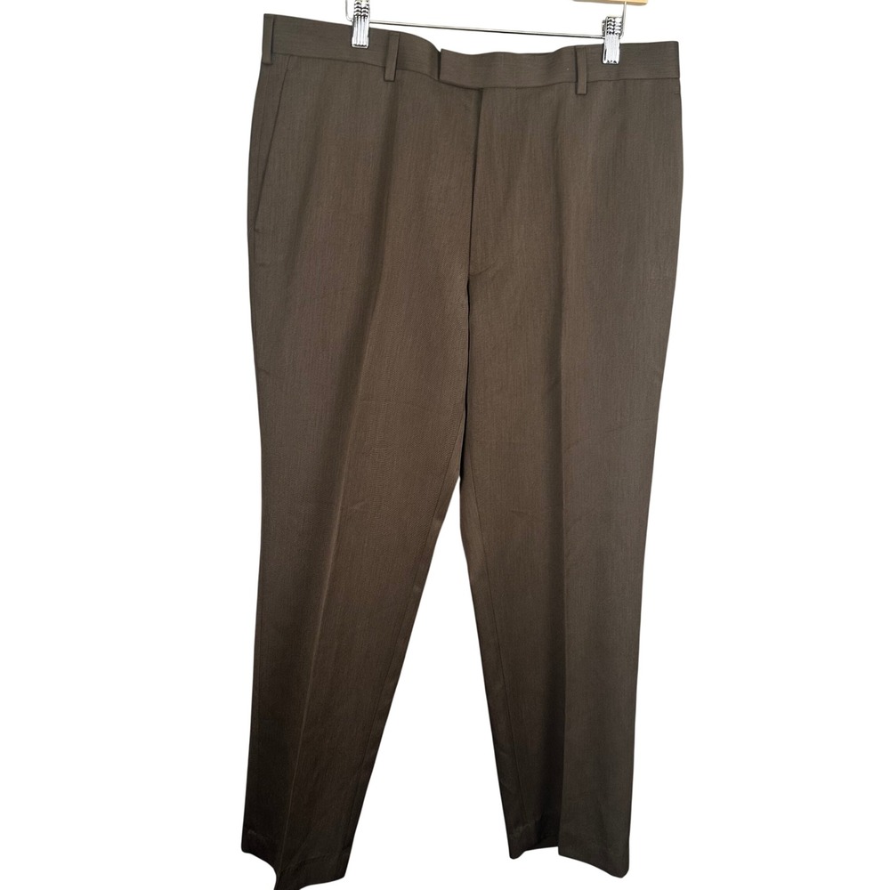 AXIST Mens No Iron Straight Fit Dress Pants Brown 36x30 Flat Front NWT